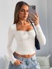 Hugcitar Elegant Long Sleeve Solid Patchwork Lace Bandage Sexy Crop T-Shirt Top Slim Fall Women Clothes Birthday Party Festival_ecoleips.com