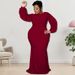 Elegant Plus Size Long Sleeve Sequin Maxi Dress, Fish Tail Hem Formal Gown For Evening Parties_ecoleips.com
