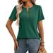Women's Clothing Summer Short Sleeve T-Shirt Fashion Button Top Spring Layering Piece Solid Color American Style_ecoleips.com