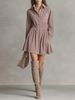 Women's Autumn Winter Suede Flannel Long Sleeve Button Down Shirt Dress With Princess Style, Mid-Length, Casual & Elegant For Travel, Leisure_ecoleips.com