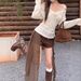 Women's High-Waisted Patchwork Ribbon Design Shorts Retro American Style Versatile Casual Boot Pants for Autumn Winter Slimming Irregular Bottoms_ecoleips.com