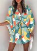 Summer Casual Dress Women Fashion Flying Sleeve V-neck Print Beach Party Dresses Elegant Lace Up Mini Dress Robe Femme 2024 New_ecoleips.com