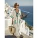 Women's Long Striped Embroidered Dress American Style Loose Cover Up Beach Robe New Summer Fashion For Ladies_ecoleips.com