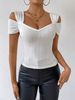 Sexy Off-Shoulder Women's Slim Tops Fashionable Solid Color T-Shirts Spring Summer Simple Short Sleeve Female V-Neck Blouse_ecoleips.com