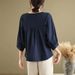 Spring/Summer Plus-Size Women's Cotton-Linen Embroidered Short-Sleeve Top, Artistic Vintage Loose Casual Cotton Mid-Slee_ecoleips.com