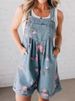 K New Retro Personalized Printed Jumpsuit, Fashionable Floral Denim Shorts_ecoleips.com