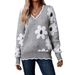 Aria Basics Aria Basics Autumn Winter New Lace V-Neck Anti-Mink Jacquard Pullover Knit Foreign Trade European American Cross-Border_ecoleips.com