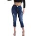 Women's Stretch High-Waisted Cropped Jeans – Slim Fit Denim Capri With Pocket Detail (Dark Blue, S-XL, Comfortable Plus Size Summer Pants)_ecoleips.com
