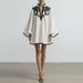 Lady Fashion Color Blocked Loose Holiday Dress Casual Long Sleeved Commuting Short Dresses Sexy Hollow Stand Collar Party Dress_ecoleips.com