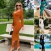Women's Sexy V Neck Tassel Hem Bodycon Skirt Solid Color Single Breasted Long Knitted Dress_ecoleips.com