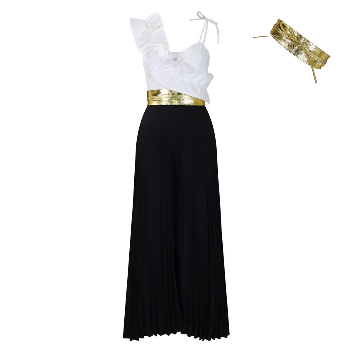 Women's Clothing Sexy Ruffle Sleeveless Top Wide Leg Wide Leg Pants Fashion Suit_ecoleips.com