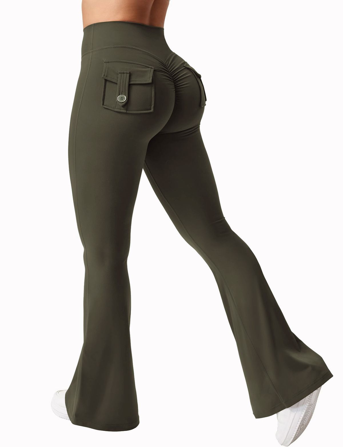 Women's Clothing Yoga Workwear Style Peach Hip Pocket Flared Pants Sports Quick Drying Tightening Sexy Trousers_ecoleips.com