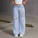Women's High Street Ripped Straight Leg Jeans - Loose Fit Vintage Washed Denim Pants For Casual & Everyday Wear_ecoleips.com