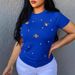 Women's Clothing Summer Elastic Beaded Butterfly Decoration Round Neck Large Size T Shirt Short Sleeve_ecoleips.com