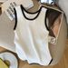 Women's Clothing Contrast Color Sleeveless Vest Camisole Ice Silk Sweater Top_ecoleips.com