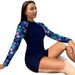 Women's Sexy Raglan Print Two Piece Swimsuit Long Sleeved Bikini Set_ecoleips.com