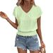 Women's V Neck Short Sleeve T-Shirt Fashionable Casual Top Jacquard Hollow out European American Style Spring Summer 2026_ecoleips.com