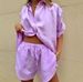 European American 2026 Summer New Women's Fashion Solid Color Single-Breasted Short-Sleeve Shirt Two-Piece Set With_ecoleips.com