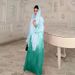 Dubai Malaysia Solid Color Gradient Fashion Feather Abaya Two-Piece Dress Set_ecoleips.com