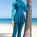 2025 European And American New Muslim Swimsuit Split Two Piece Zipper Sun Protection Long Sleeved Trousers Conservative Swimsuit_ecoleips.com