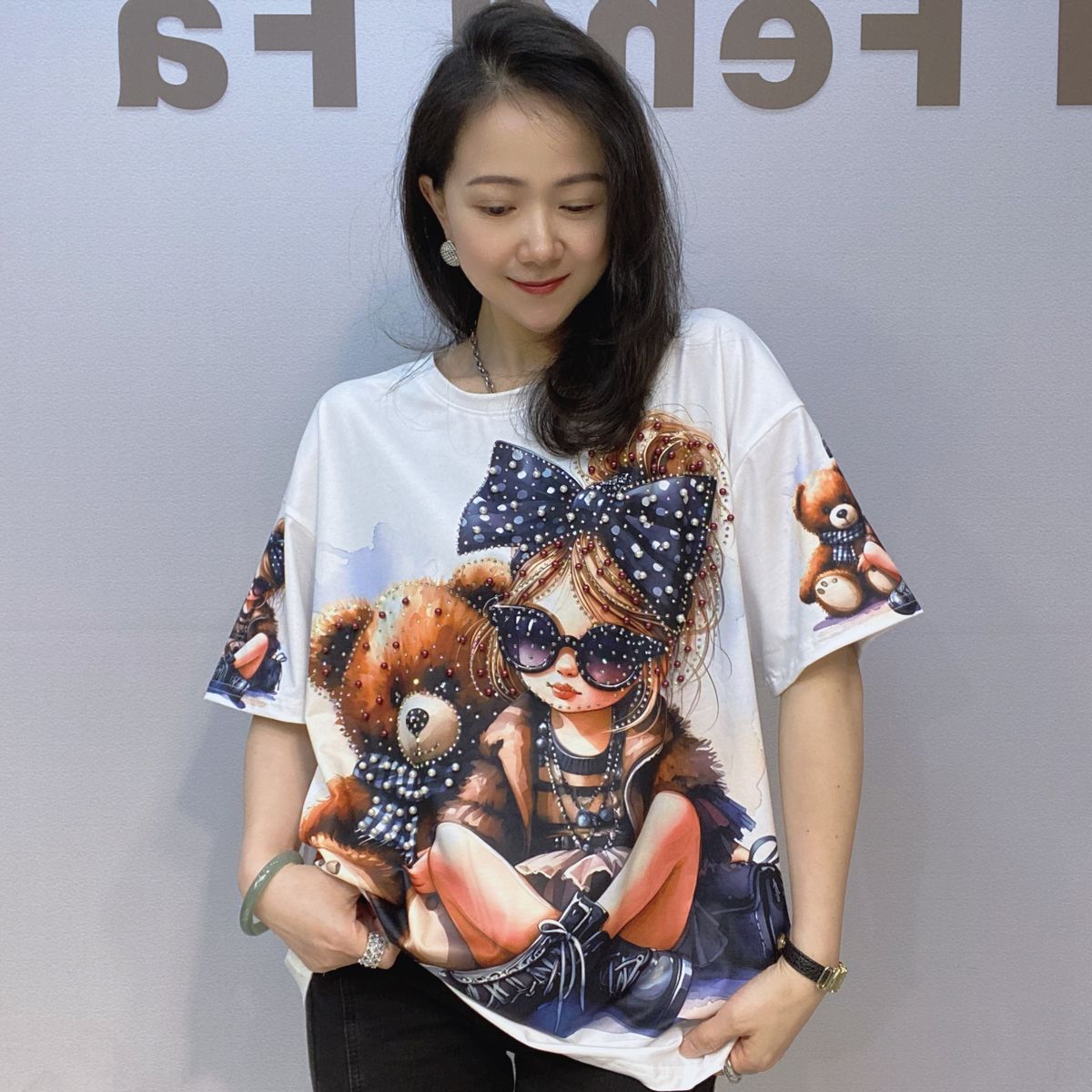 Women's Clothing Women's Round Neck Loose Short Sleeved T Shirt Women's Summer 3D Printing Fashion Heavy Beaded Half Sleeved Top Trendy_ecoleips.com