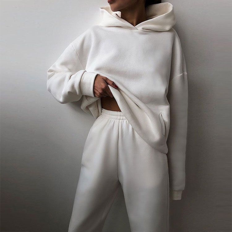 Women's Clothing Solid Color Hooded Sweatshirt Trousers Casual Fashion Set_ecoleips.com