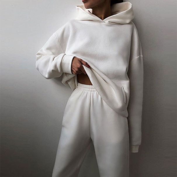 Women's Clothing Solid Color Hooded Sweatshirt Trousers Casual Fashion Set_ecoleips.com