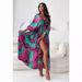 Women's Clothing Long Sleeve Sexy Deep V Multicolor Large Flower Print Slit Dress_ecoleips.com