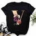 European And American Cross-border Foreign Trade Wholesale Women's Floral Letter Print Round Neck Plus-size Short-sleeve_ecoleips.com