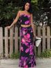 Summer Fashion Hot Girl Printed Vacation Set Sexy Lady Strapless Top High Waist Long Skirt For Women_ecoleips.com