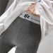 Women's High Waist Yoga Pants - Cotton Stretchy Leggings With Letter Print, Tummy Control & Ribbed Design, Medium Thick For Spring/Fall (Black, Grey)_ecoleips.com