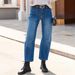 "Vintage-Inspired High Waisted Jeans – Distressed Patch Pocket Workwear Denim For Women (Black/White/Light Blue/Medium Blue, S-XXL)"_ecoleips.com