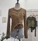 Women’s Clothing Real Shot Design Niche Denim Stitching Long Sleeved Mesh T Shirt Female Summer Round Neck Slim Short Top_ecoleips.com