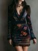 Elegant V-Neck Lace Trim Floral Print Long Sleeve Bodycon Dress - Slim Fit High Waist Sexy Mini Dress For Women_ecoleips.com