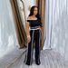 Women's Clothing Sexy Temperament One Shoulder Solid Color Slim Fit Top Wide Leg Pants Two Piece Set_ecoleips.com