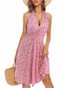 2025 Cross-Border Urban Fashion Sleeveless Halter Bohemian Dress Floral Pocket Elastic Waist Pleated_ecoleips.com