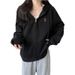 real-shot Hooded Zip-up Fleece Sweatshirt Women, Suitable For Spring, Autumn, And Winter, Loose-fitting,_ecoleips.com