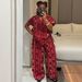 European American Women's Fashion Printed Short-sleeve Drawstring Waist Slimming Shirt And Wide-leg Pants African-style_ecoleips.com