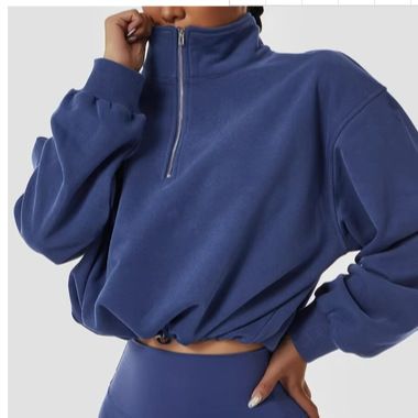 Women's Half-Zip High Neck Pullover Hoodie Loose Fit Running Gym Top Drawstring Breathable Athleisure Essential_ecoleips.com