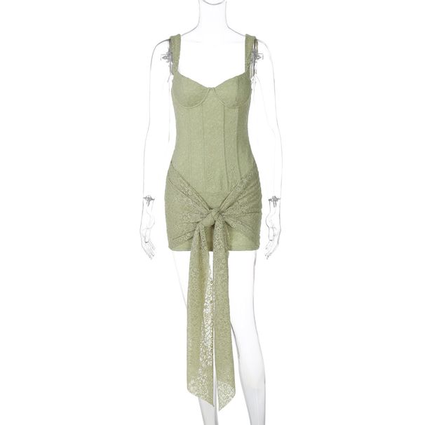 Women's Lace Dress Fashion Sexy V Neck Strap Waist Stitching Hip Suspender New_ecoleips.com