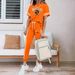 Women's Clothing Spring Summer Two Piece Set Round Neck Short Sleeve High Waisted Pants With Side Pockets_ecoleips.com