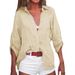 Women's Solid Color Cotton Linen Loose Three Quarter Sleeve Shirt European American Style New_ecoleips.com