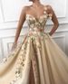 Women’s Clothing Champagne Color One Shoulder Three Dimensional Flower High Slit Sweetheart Neck Dress Travel Photography Website_ecoleips.com