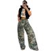 Women's Clothing Summer New Camouflage Print High Waist Straight Loose Camouflage Overalls_ecoleips.com