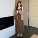 Autumn New Korean Fashion Knitted Cardigan Strap Two-Piece Maternity Dress_ecoleips.com