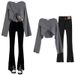 Women's Clothing Autumn And Winter Plus Size Outfits For Women New Slimming And Meat Covering Design Knitted Sweater Slit Flared Pants Two Piece Suit_ecoleips.com