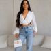 Women's Belted Lantern-Sleeve Cropped Jacket – Adjustable Waist Wrap Top For Autumn Winter (White/Black, S-L)_ecoleips.com