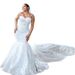 African Asuwebi White Mermaid Wedding Dress With Sheer Neck, Full Sleeves, Beaded Pearls, Vintage Elegant Bridal Gown_ecoleips.com