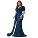 Elegant Plus Size Sequin Embellished V-Neck Short Sleeve Cocktail Party Dress For Women_ecoleips.com