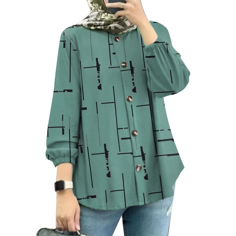 Women's Clothing Middle East Malay New Women's Muslim Floral Shirt Fashion Puff Sleeve_ecoleips.com